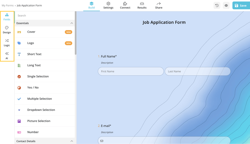 Add questions to your survey and change how it looks