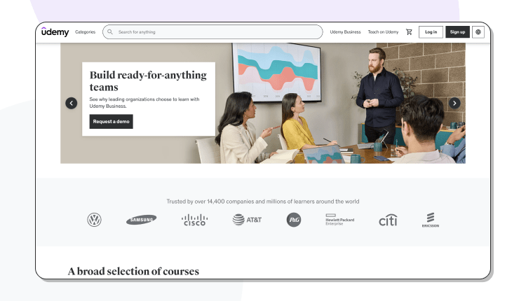 The homepage of Udemy