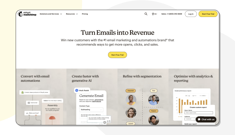 The homepage of Mailchimp