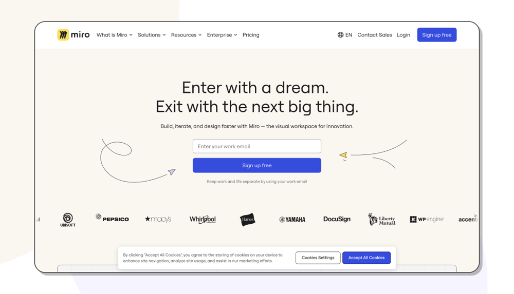 The homepage of Miro