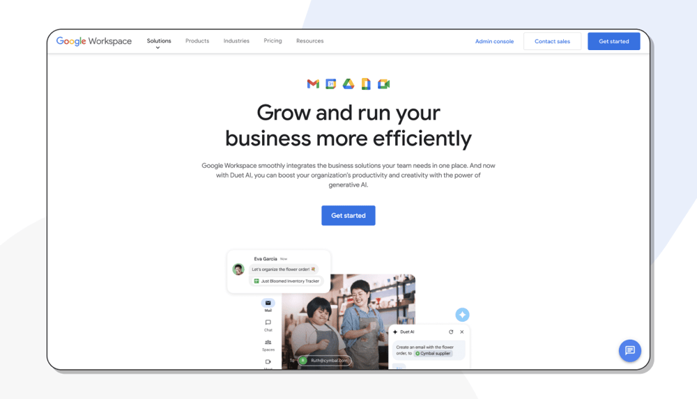 The homepage of Google Workspace
