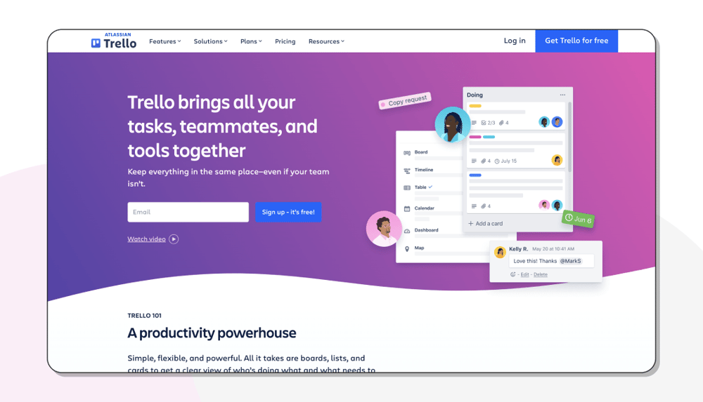 The homepage of Trello