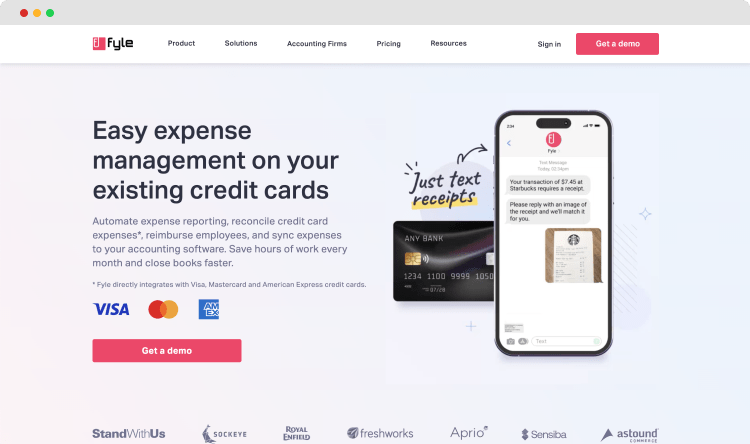 The homepage of Fyle