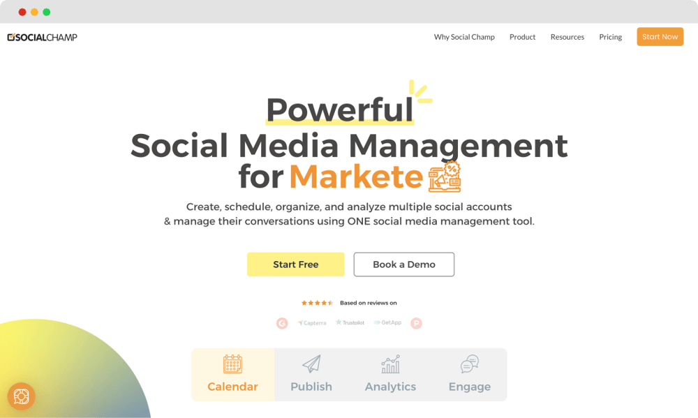 The homepage of Social Champ