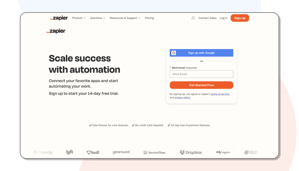 The homepage of Zapier