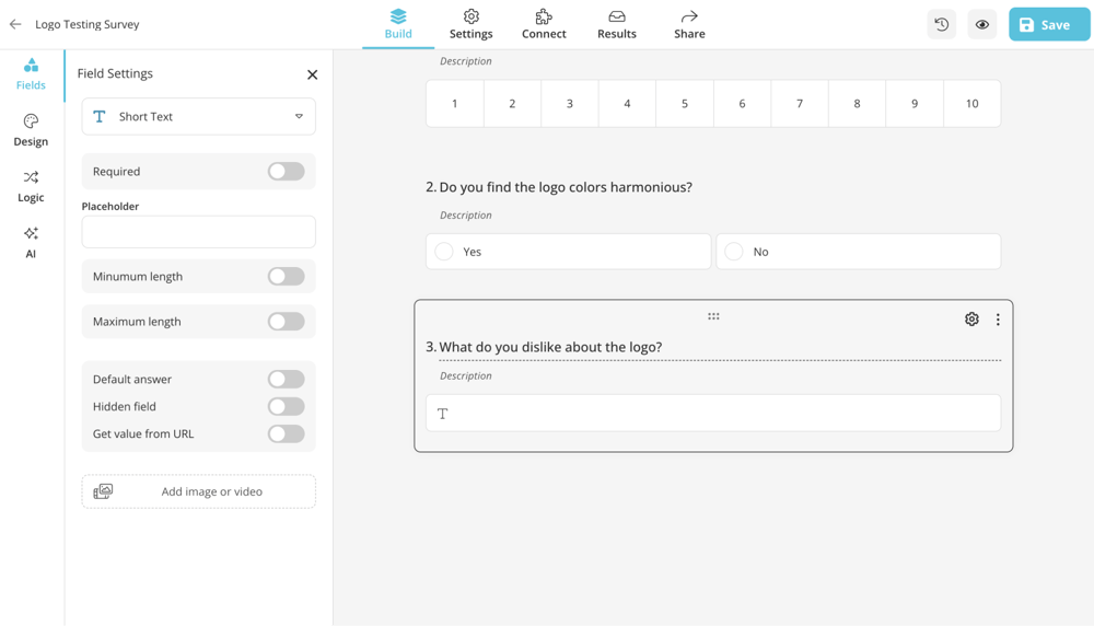 Add your questions and edit your survey