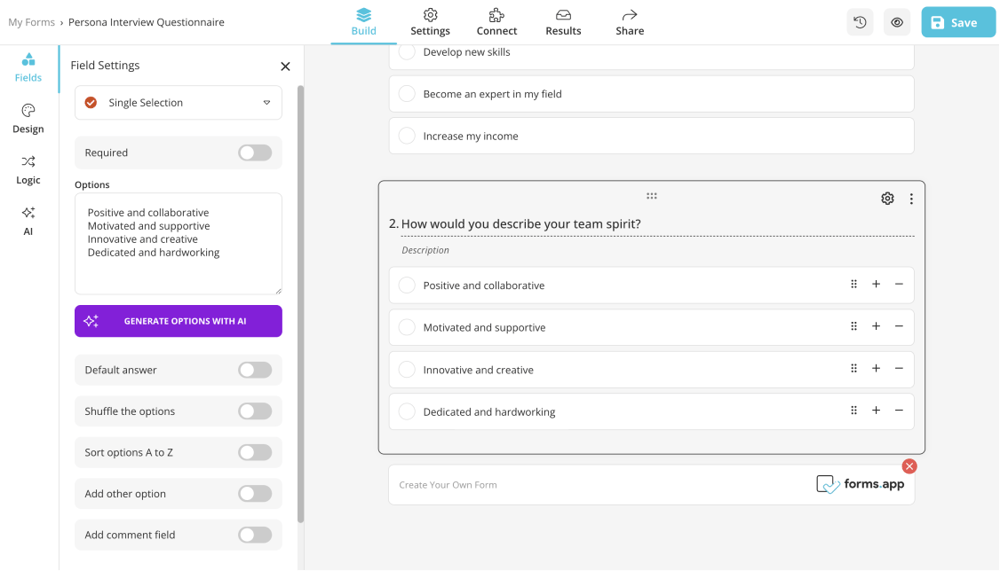 Add your questions and edit your survey