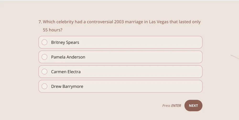 A pop quiz question about the celebrities