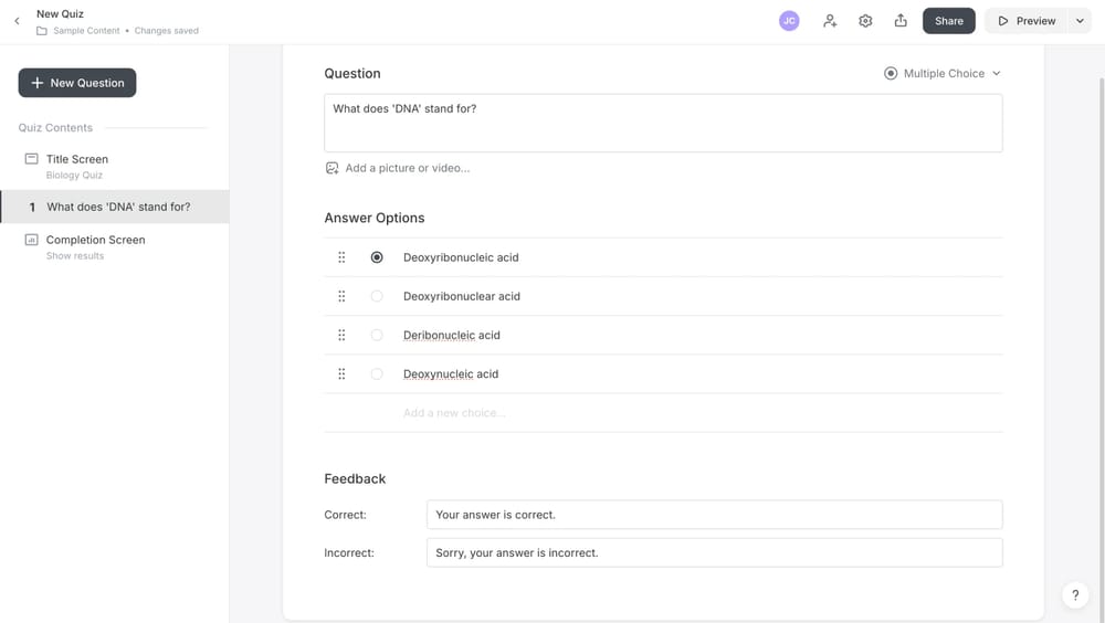 Workspace of iSpring QuizMaker