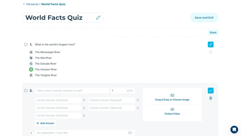 Workspace of Socrative