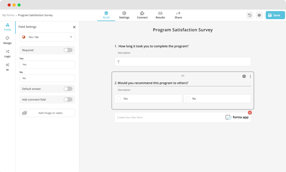 Adding a custom question to a program satisfaction survey