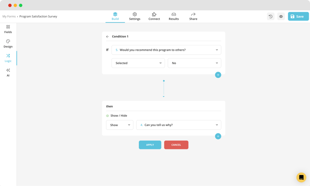 Adding a specific conditions for your survey questions