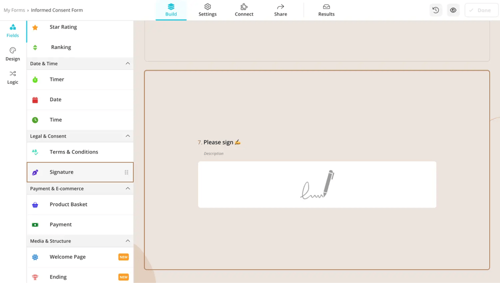 The signature field in forms.app