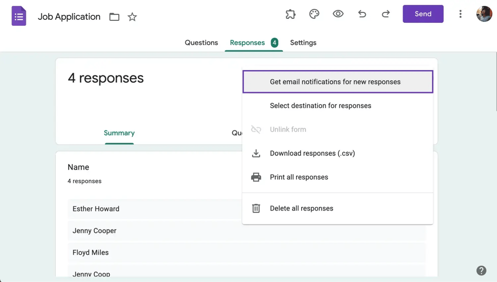 Get email notifications for responses