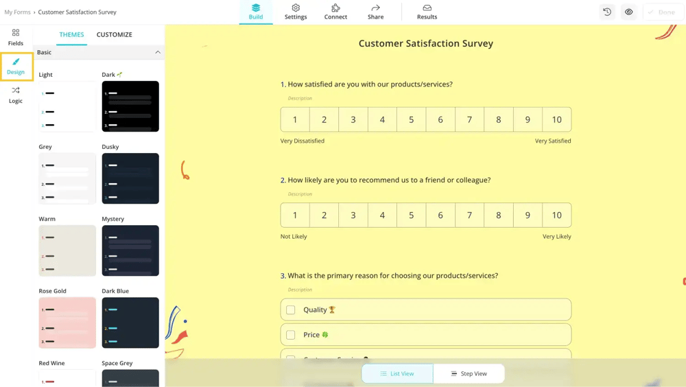 Customize the design settings