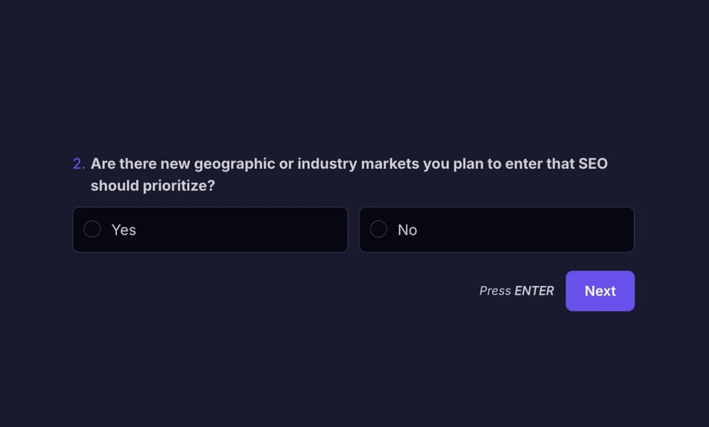 An example SEO question about a business objective