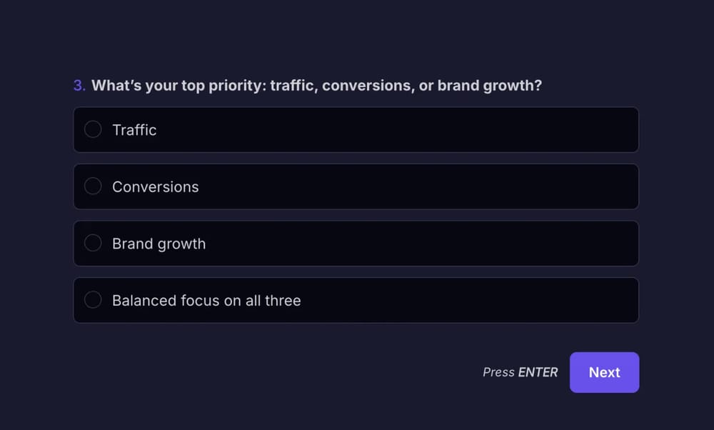 An example SEO question for KPI