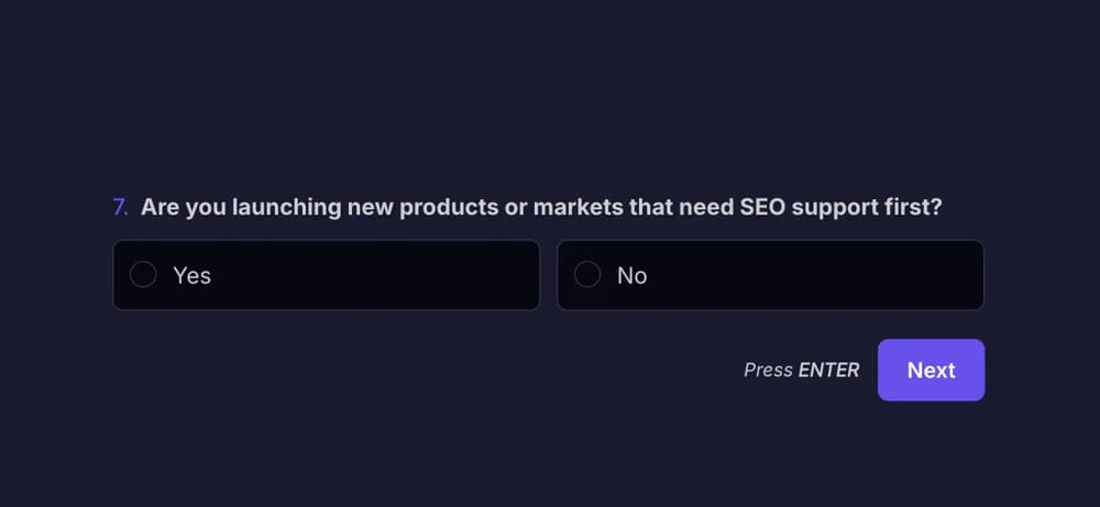An example question for identifying primary SEO objectives
