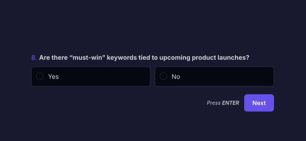 An example SEO question for keyword research & targeting goals