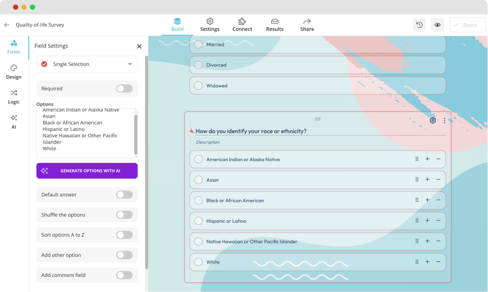 Edit your quality of life questionnaire