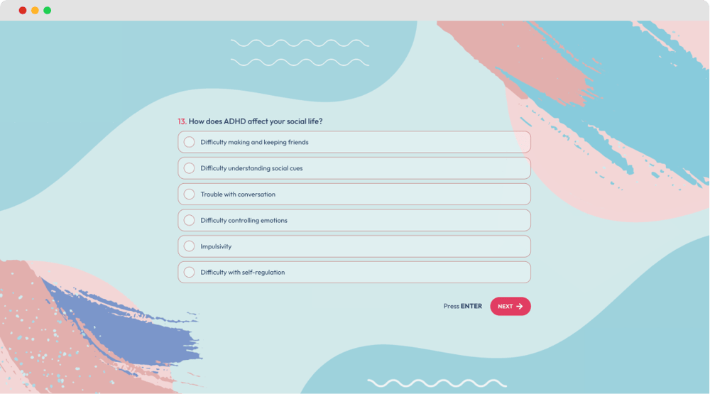 #4 question example for a quality of life questionnaire