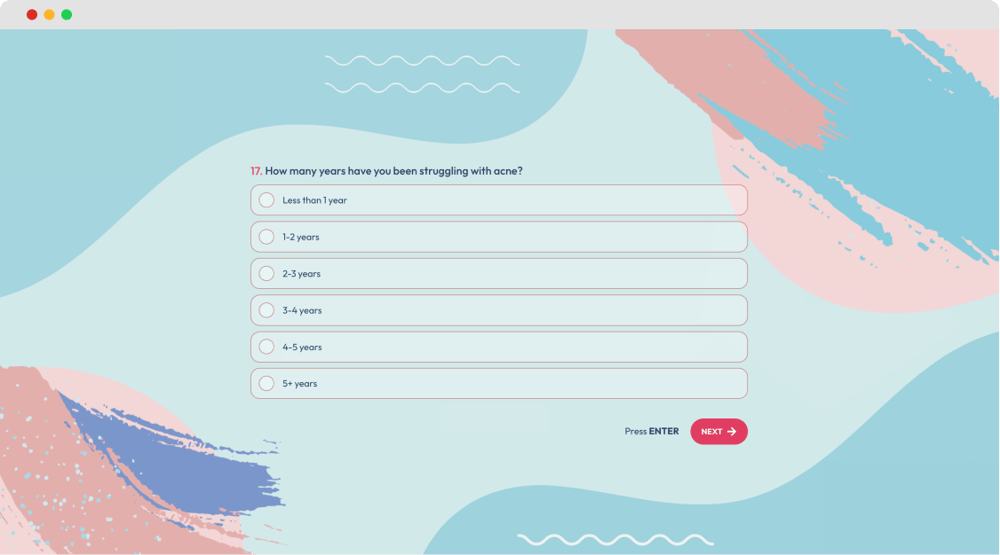 #5 question example for a quality of life questionnaire