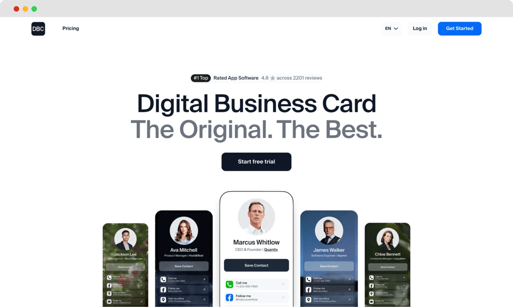 The homepage of Digital Business Card