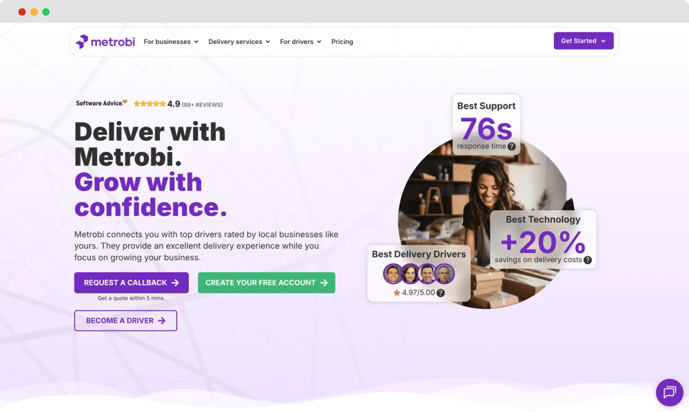 The homepage of Metrobi