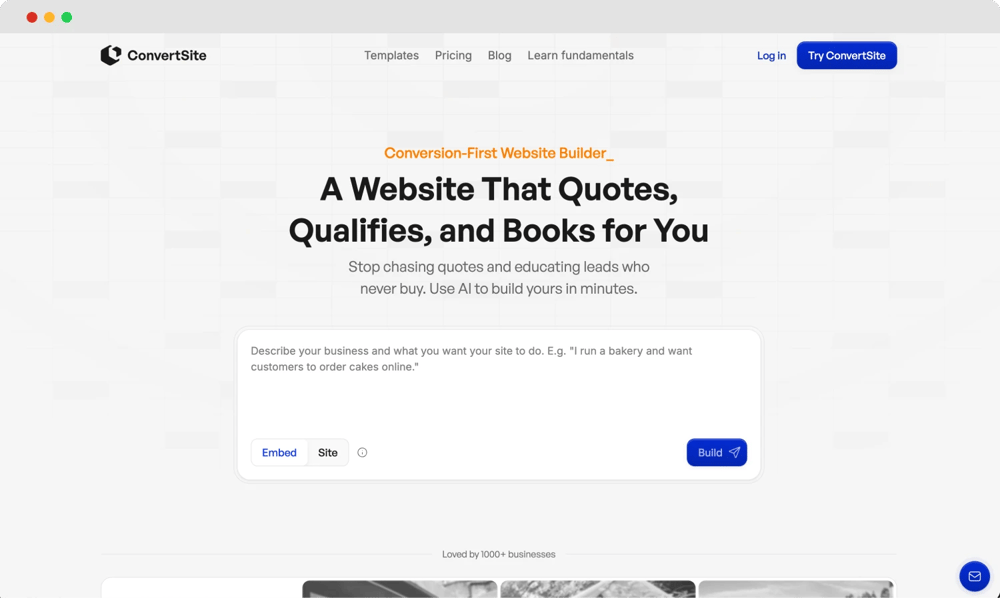 The homepage of ConvertSite