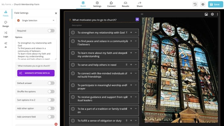 Bir kilise üyeliği anketi sorusu