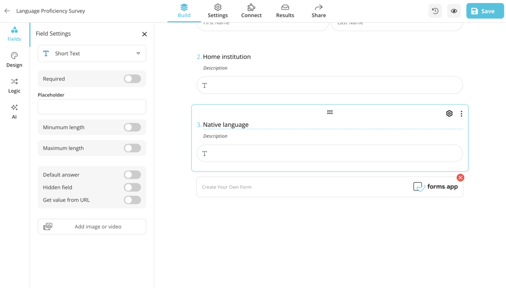 Add questions to your language questionnaire