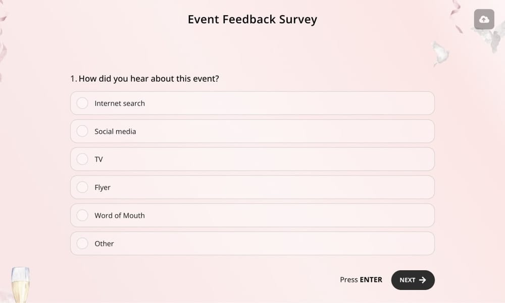 A general event satisfaction survey question about the discovery of the event