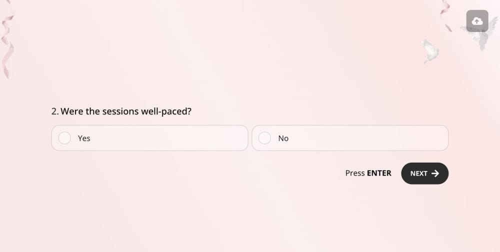 A conference satisfaction question about the pace of sessions