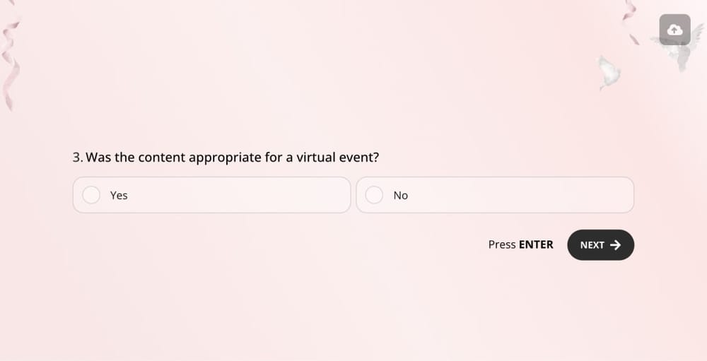 A virtual event satisfaction question about content fit