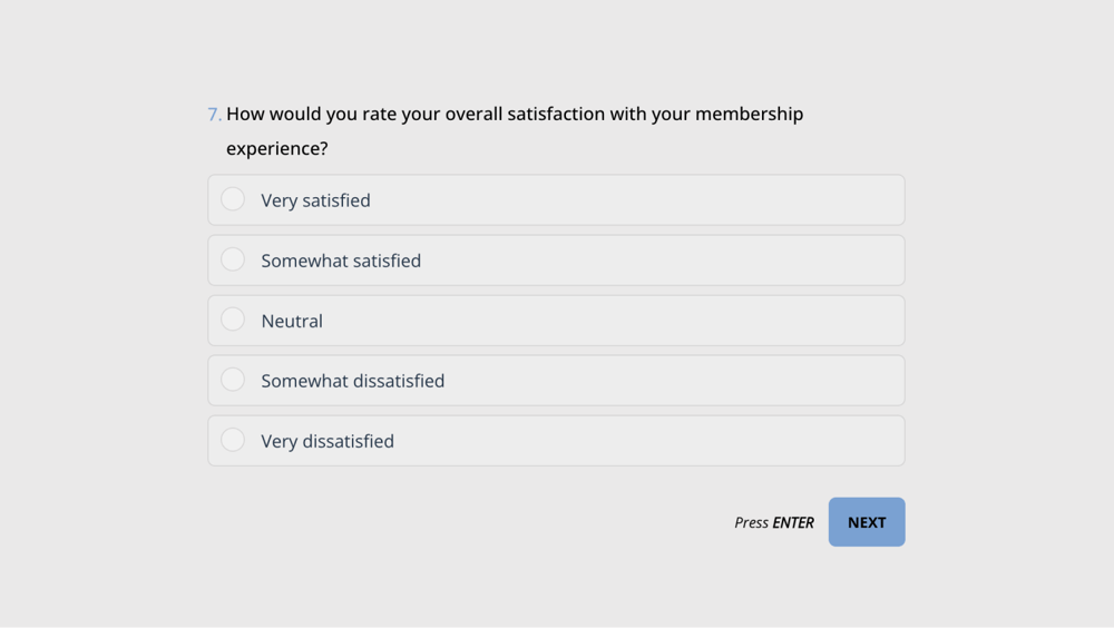 Eine Abschlussfrage zu einer Umfrage für Non-Profit-Mitglieder