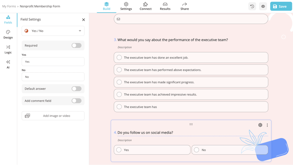 Add your non-profit survey questions