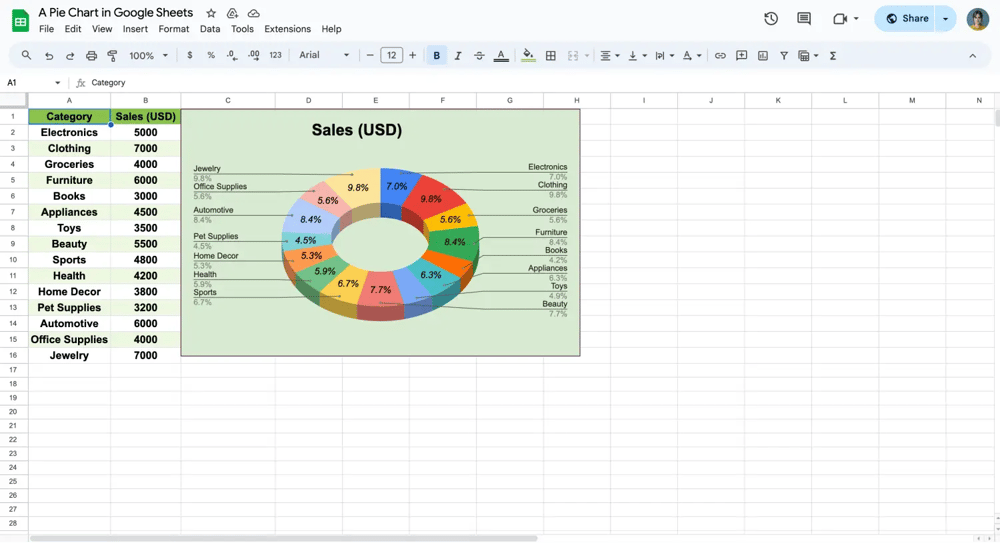 Bir anket sonucunun pasta grafiği
