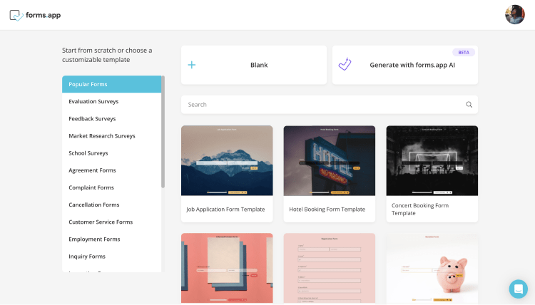 Choose a starting point to start creating your survey