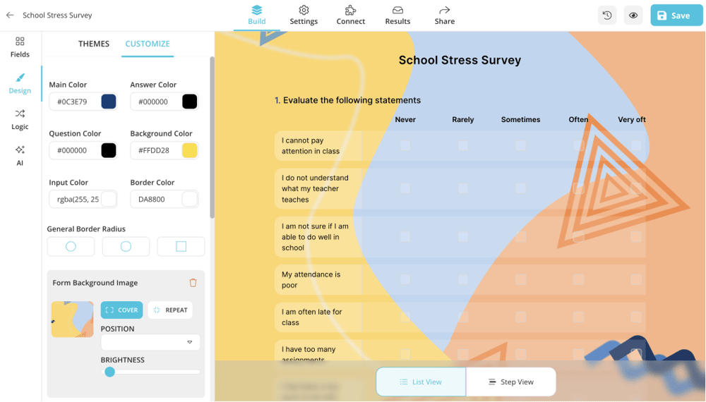 Customize your school stress survey
