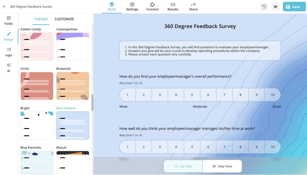 Create an engaging design for your 360 questionnaire