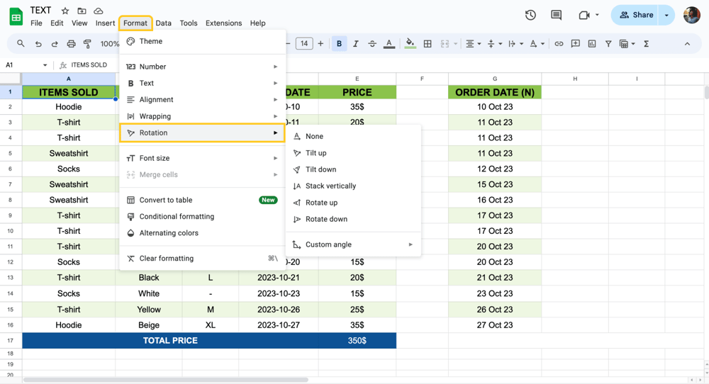 Metninizi farklı seçeneklerde döndürün
