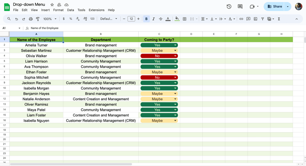 Google Sheets'te açılır menü oluşturun