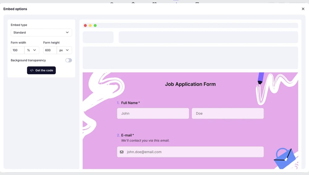 Choose the standard embedding option