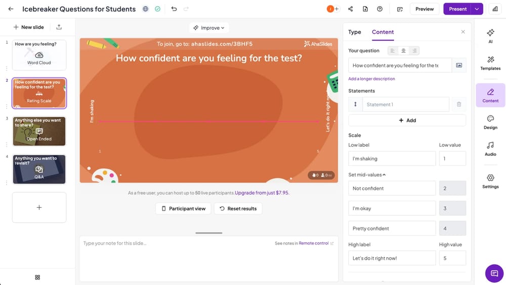 Workspace of AhaSlides