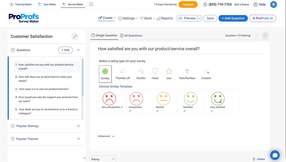Workspace of ProProfs Quiz Maker