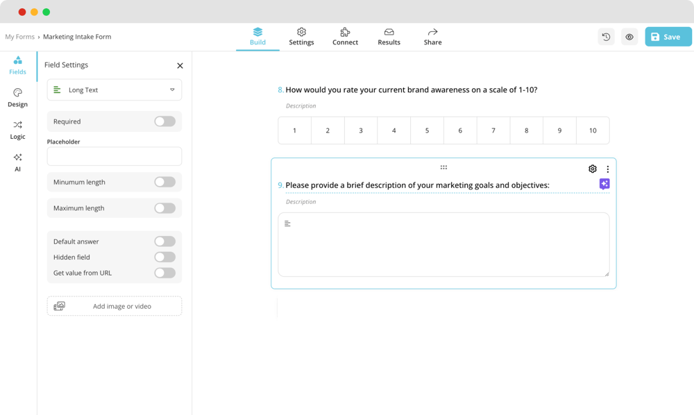 Adding questions and fields to your marketing survey