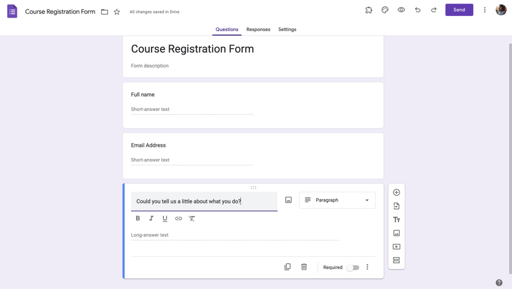 Add questions and customize your feedback form