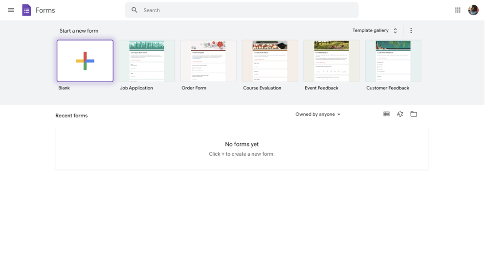 Sign in and create a form in Google Forms