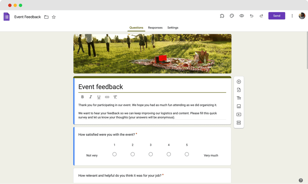 Google Forms - Modèle de commentaires sur un événement