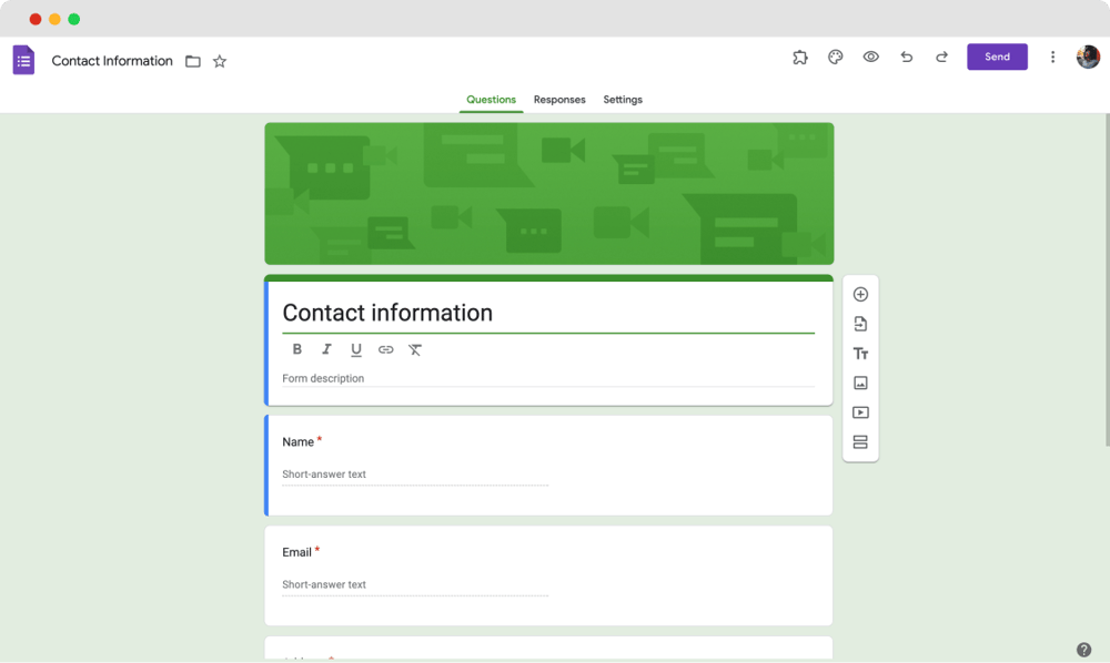 Google Forms - Modèle d'informations de contact